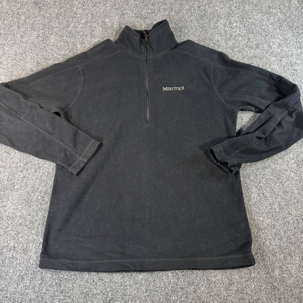 Marmot Mens Medium Black Quarter Zip Fleece Pullover Mock Neck Long Sleeve Logo